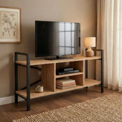 Santana Megapap metal - melamine TV stand in black - pine oak color 120x35x61cm.