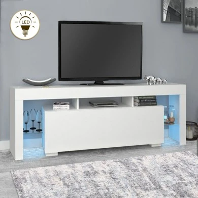 Stilo Megapap melamine TV furniture in white color 150x37x52cm.