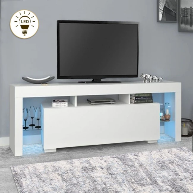 Stilo Megapap melamine TV furniture in white color 150x37x52cm.
