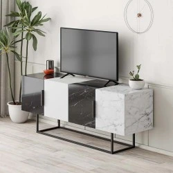 Tontini Megapap melamine TV stand in black marble effect - white 140x37,5x55cm.