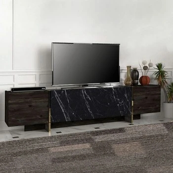 Veyron Megapap  melamine TV stand in black rebab - black marble effect color 180x32,3x45cm.