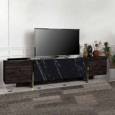 Veyron Megapap  melamine TV stand in black rebab - black marble effect color 180x32,3x45cm.