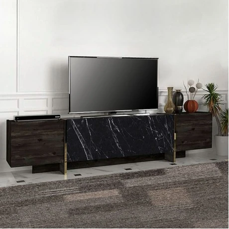 Veyron Megapap  melamine TV stand in black rebab - black marble effect color 180x32,3x45cm.