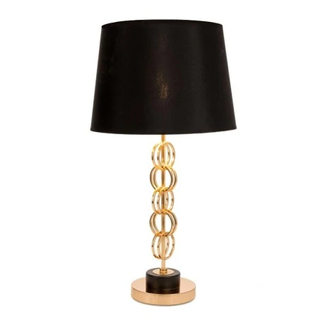 GOLD METAL TABLE LAMP 33Χ62CM WITH CIRCLES AND BLACK FABRIC SHADE