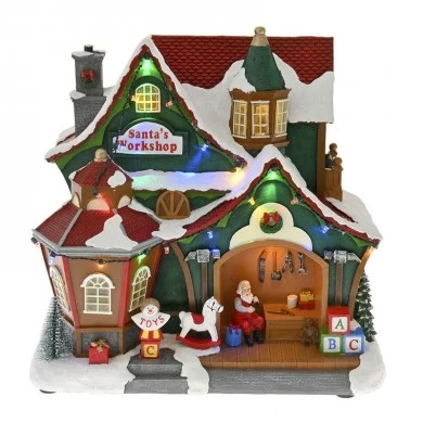 CHRISTMAS SANTA S CLAUS WORKSHOP ANIMATED WITH LIGHTS AND MUSIC 28Χ17Χ28CM