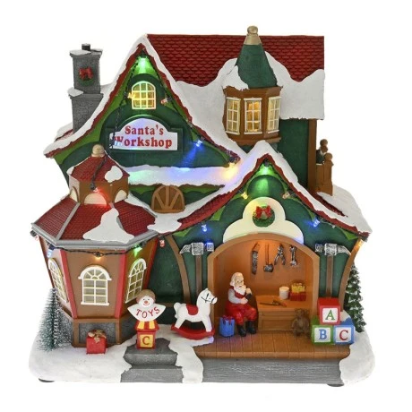 CHRISTMAS SANTA S CLAUS WORKSHOP ANIMATED WITH LIGHTS AND MUSIC 28Χ17Χ28CM