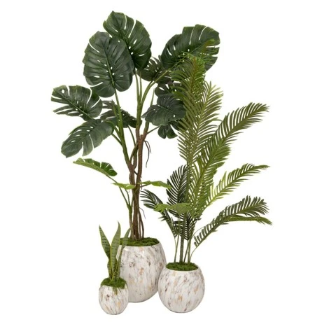 SET 3 FIBERGLASS MARBLE LOOK PLANTER WHITE