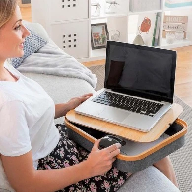 Larage laptop stand with storage space made of MDF - fabric 40.5x33x6.5cm.