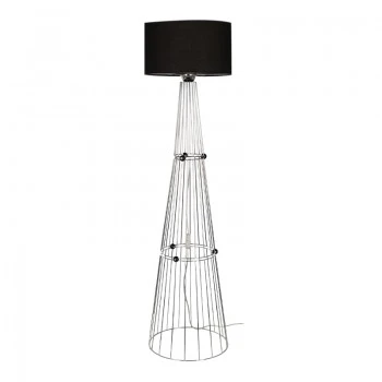 Filip Megapap E27 metal - fabric floor lamp in silver - black color 34x34x123cm.