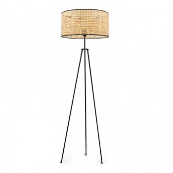 Idaho Megapap E27 metallic/rattan floor lamp in black/natural color Φ38x150cm.