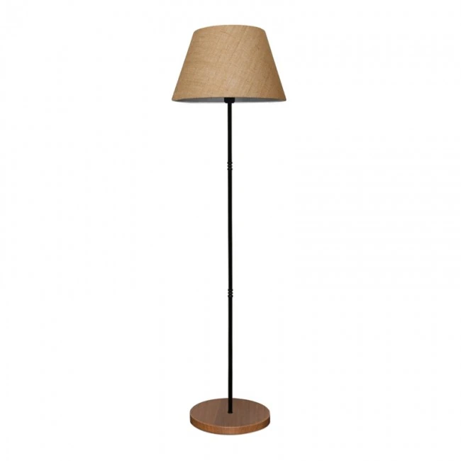 Percy Megapap E27 metallic/fabric floor lamp in black/brown color Φ36x145cm.