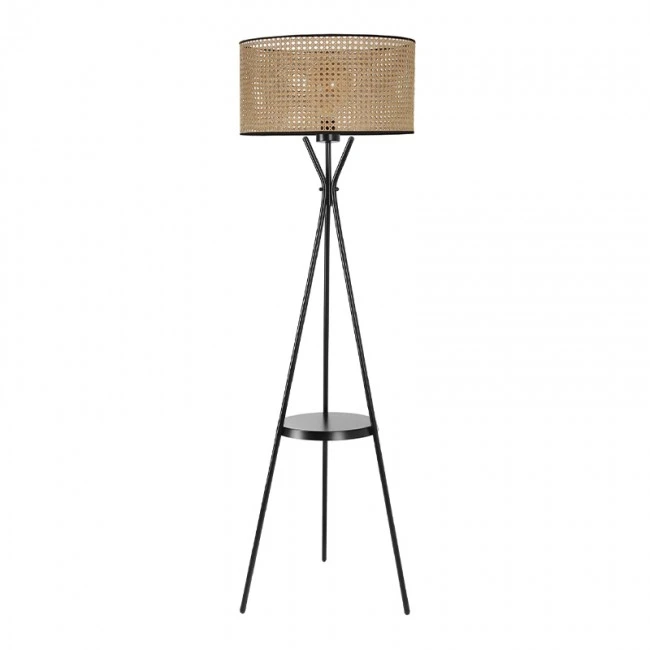 Visa Megapap metal/rattan floor light in black - natural color 50x45x158cm.