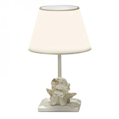 Angelo Megapap E27 fabric/metallic/MDF table light in white color 22x22x36cm.
