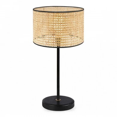 Idaho Megapap E27  metallic/rattan table lamp in black/natural color Φ24x32cm.