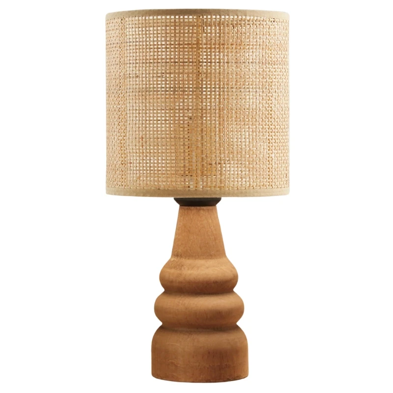 Tino Megapap E27 pe rattan/wooden table lamp in natural/brown color Ø15x32cm.