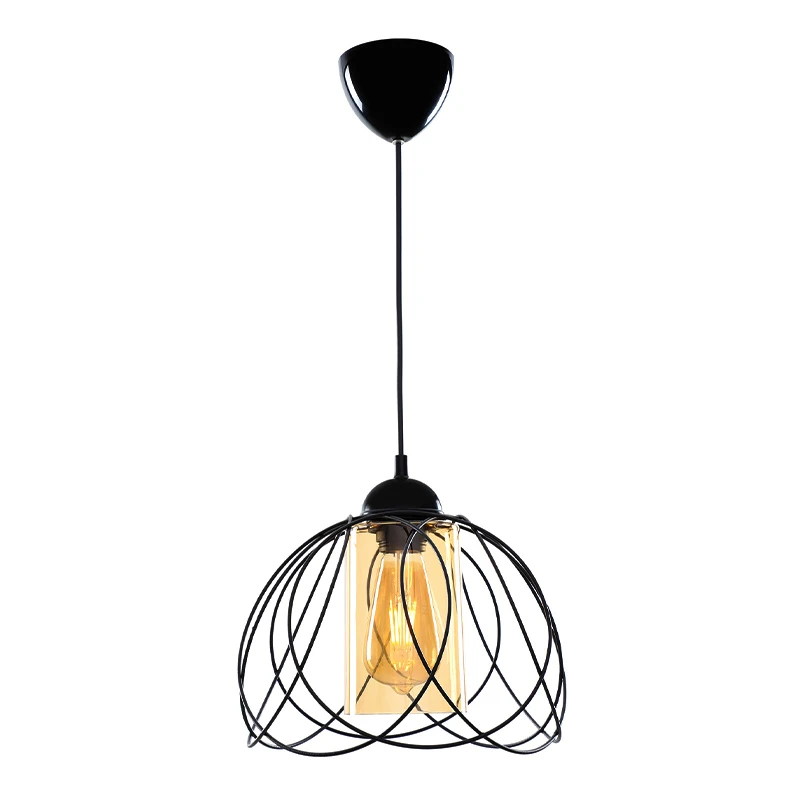 Abilene Megapap E27 metallic single-light ceiling light in black color 26x26x68cm.