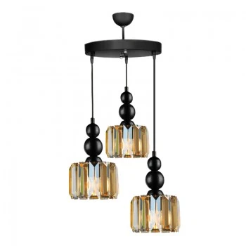 Alaba Megapap E27 metal - glass three-light ceiling light in black color 40x40x95cm.