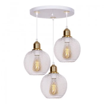 Amos Megapap E27 metallic three-lights ceiling light in white-gold color 30x30x65cm