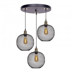 Amos Megapap E27 metallic three-lights ceiling light in black-gold color 30x30x65cm