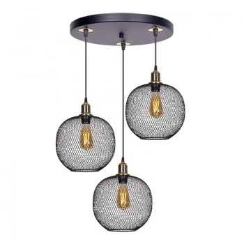 Amos Megapap E27 metallic three-lights ceiling light in black-gold color 30x30x65cm