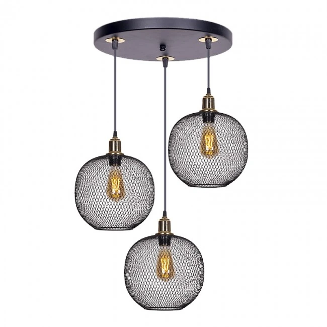 Amos Megapap E27 metallic three-lights ceiling light in black-gold color 30x30x65cm