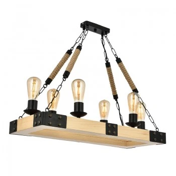 Φωτιστικό οροφής Brandy Megapap E27 ξύλο/μέταλλο/σχοινί εξάφωτο χρώμα φυσικό - μαύρο 70x40x80εκ.