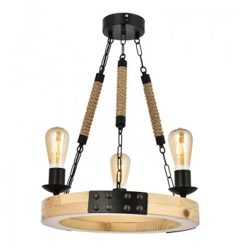 Brandy Megapap wood/metal/rope three-light ceiling light in natural - black color 43x43x80cm.