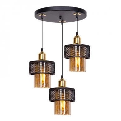 Caroline Megapap E27 metallic three-light ceiling light in black/golden color 30x30x70cm.