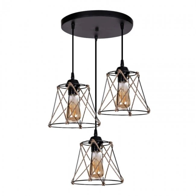 Cesa Megapap E27 metallic - rope ceiling three-light in black color 45x40x70cm.