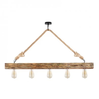 Erebos Megapap E27 wooden five lights ceiling lamp in natural color 100x7x53cm.