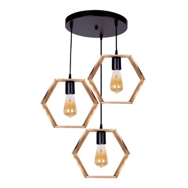 Esela III Megapap E27 wooden/metallic ceiling three-light in natural - walnut color 50x40x80cm.