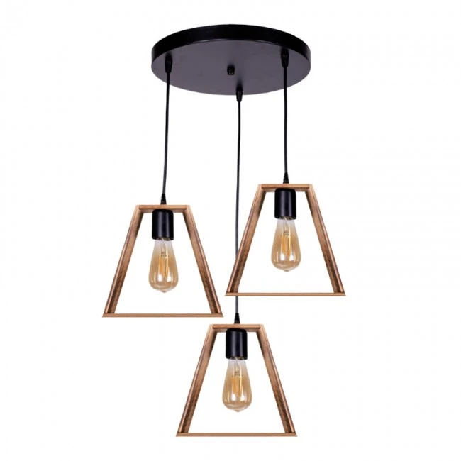Esela Megapap E27 wooden/metallic ceiling three-light in natural - walnut color 50x50x80cm.