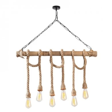 Giza Megapap E27 wooden six lights ceiling lamp in natural color 80x8x90cm.