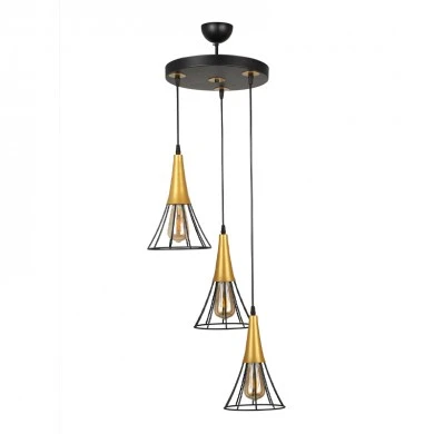 Havana Megapap E27 metallic three-light ceiling light in black - gold color 30x30x112cm.
