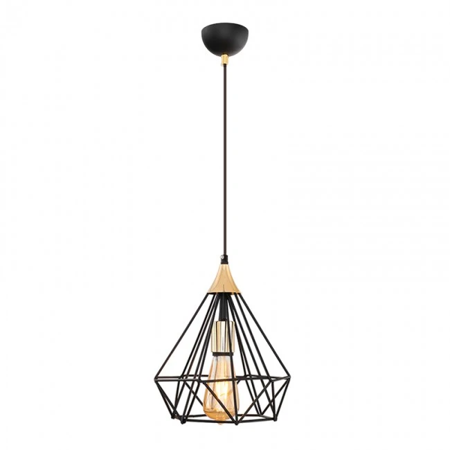 Hideki Megapap E27 metallic single-light ceiling light in black color 22x22x80cm.