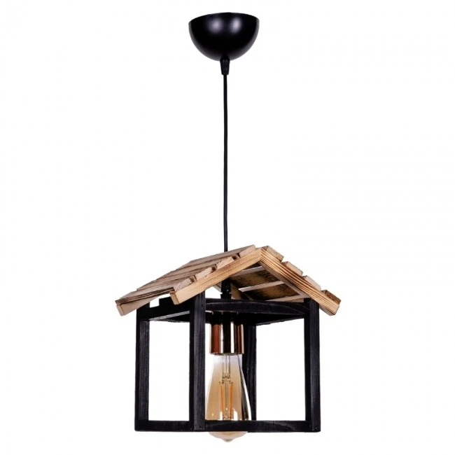 Kale Megapap E27 wooden ceiling light in black - natural color 25x18x65cm.
