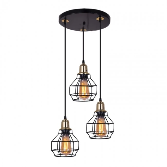 Kiko Megapap E27 metallic three-light ceiling light in black color 30x30x70cm.