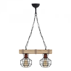 Φωτιστικό οροφής Lumenia Megapap E27 ξύλινο - μεταλλικό δίφωτο χρώμα φυσικό - μαύρο 40x14x80εκ.