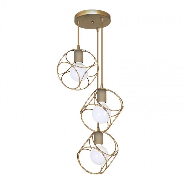 Lusita Megapap E27 metallic three-light ceiling light in golden color 35x35x90cm.