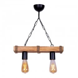 Mako Megapap E27 wooden two-light ceiling light in walnut/natural color 40x10x65cm.