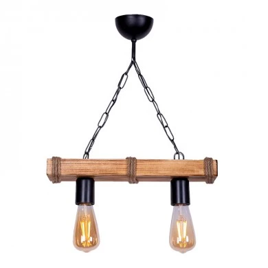 Mako Megapap E27 wooden two-light ceiling light in walnut/natural color 40x10x65cm.