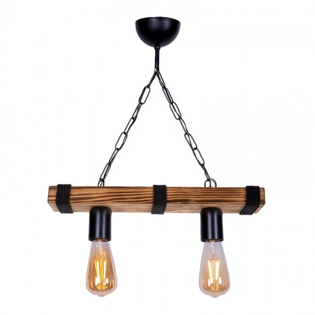 Mako Megapap E27 wooden two-light ceiling light in walnut/black color 40x10x65cm.