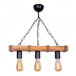 Mako Megapap E27 wooden three-light ceiling light in walnut/natural color 50x10x65cm.