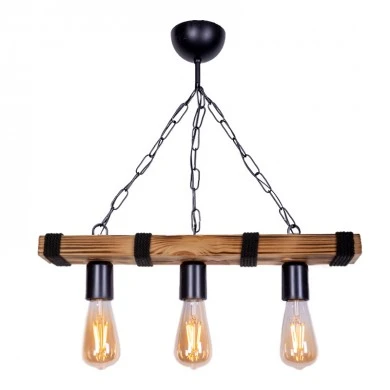 Mako Megapap E27 wooden three-light ceiling light in walnut/black color 50x10x65cm.