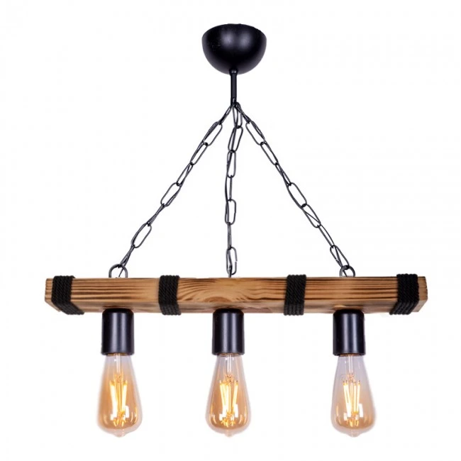 Mako Megapap E27 wooden three-light ceiling light in walnut/black color 50x10x65cm.