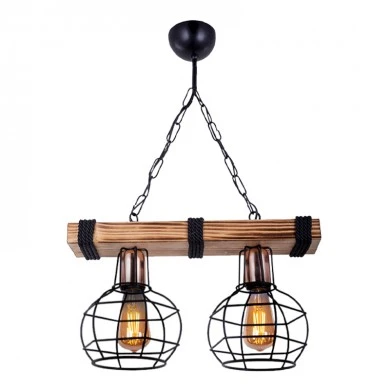 Marit Megapap E27 wooden/metallic two-light ceiling light in walnut/black color 40x15x65cm.