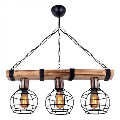 Marit Megapap E27 wooden/metallic three-light ceiling light in walnut/black color 50x15x65cm.