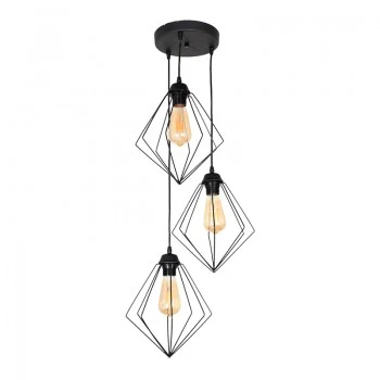 Nura Megapap metallic three-light ceiling light E27  in black color 21x21x70cm.