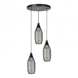 Orazio Megapap E27 metallic three-light ceiling light in black color 30x30x70cm.