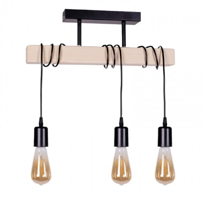 Radovan Megapap E27 wooden/metallic ceiling three-light in natural - black color 49x5x50cm.